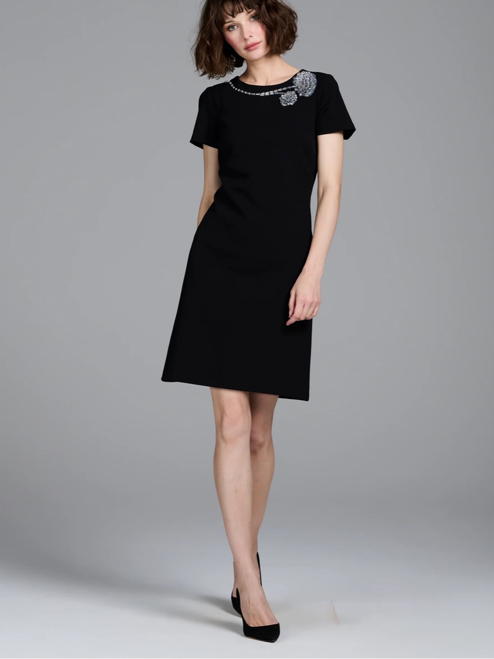 Emily Shalant Crystal Peony Cocktail Shift Dress